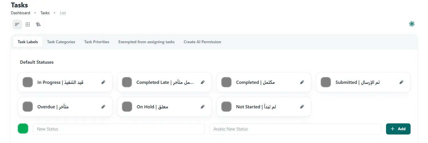 NOVOLOGS Task Settings and Permissions