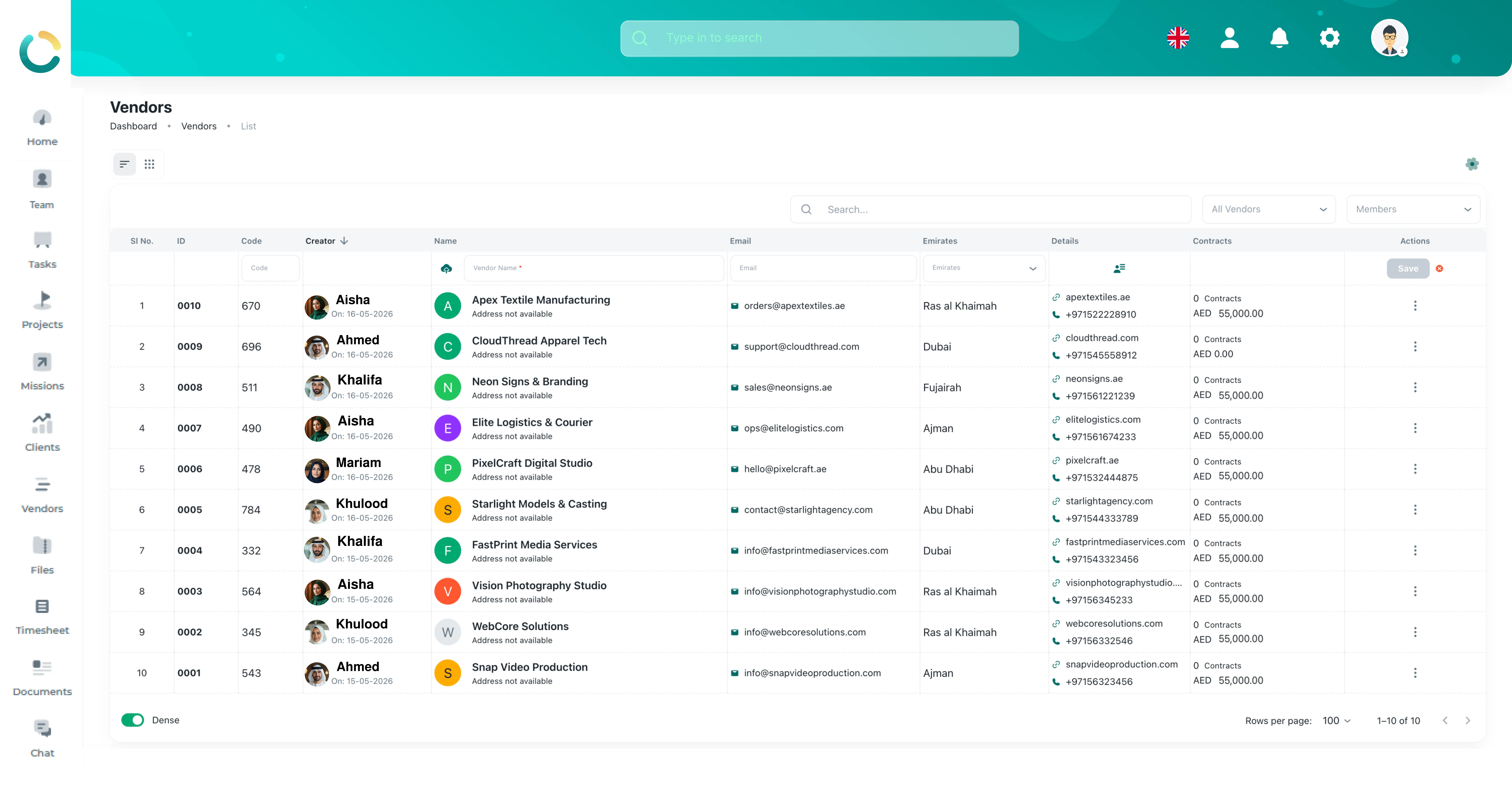 NOVOLOGS Vendor Management Dashboard